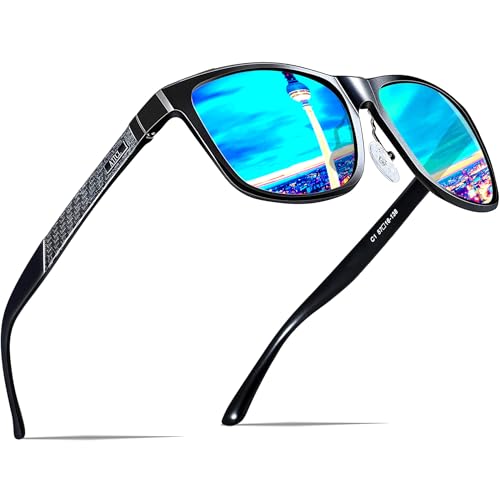 ATTCL Herren Polarisierte Fahren Sonnenbrille Al-Mg Metall Rahme Ultra Leicht UV400 CAT 3 CE (Blau/Verspiegelt)