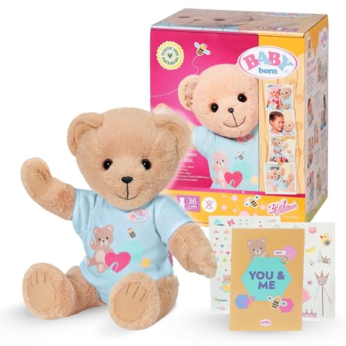 BABY Born Bär - Weicher Teddybär mit beweglichen Armen & Beinen - Kuscheltier mit blauem Strampler & inkl. Zubehör - Geeignet für Kinder ab 0 Jahren