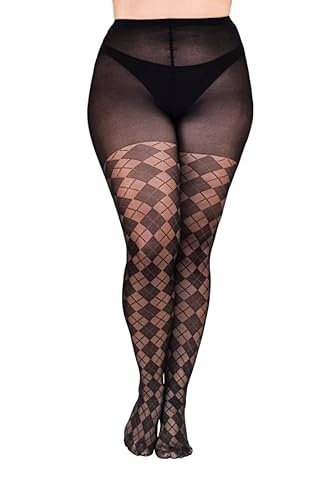 Gi&Gi Damen-Strumpfhose, kurvige Strumpfhose, Übergröße, strumpfhosen damen grosse grössen muster (DE/NL/SE/PL, Alphanumerisch, XXL, 3XL, Große Größen, Regular, Schwarze Diamanten)