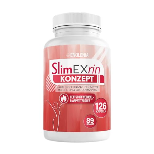 SlimEXrin® KONZEPT – Stoffwechsel & Appetitzügler – Hochdosiert mit Cholin und Glucomannan – Extrem, schnell & endlich – für Frauen und Männer – Nahrungsergänzungsmittel, 126 Kapseln