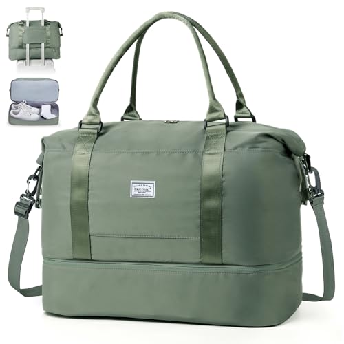 TANTOMI Reisetasche Handgepäck,Sporttasche Damen,46x23x32 cm,Handgepäck Tasche Weekender Bag wasserdichte Reisetasche Duffle Bag Trainingstasche Kliniktasche Geburt Geeignet Urlaub Camping, Grün