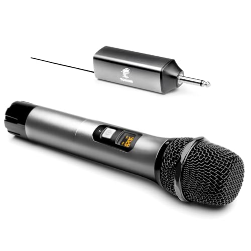 TONOR Wireless Microphone Kabellos, Drahtloses UHF Mikrofon Set für Karaoke 60m Reichweite, Kabelloses Funk Handmikrofon Dynamisch mit 6,35 Klinke Anschluss für Partybox, DJ, Kirche, Grey