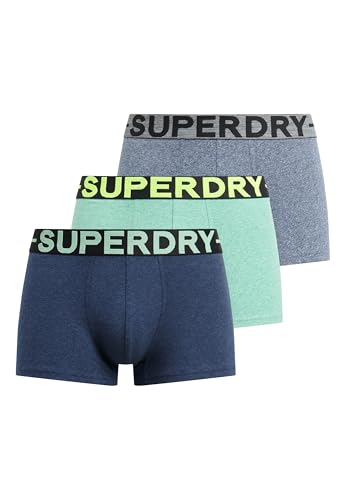 Superdry Herren Boxershorts im Dreierpack Dunkelindigoblau Meliert/Frischgrün Meliert/Matt Marineblau Gesprenkelt M