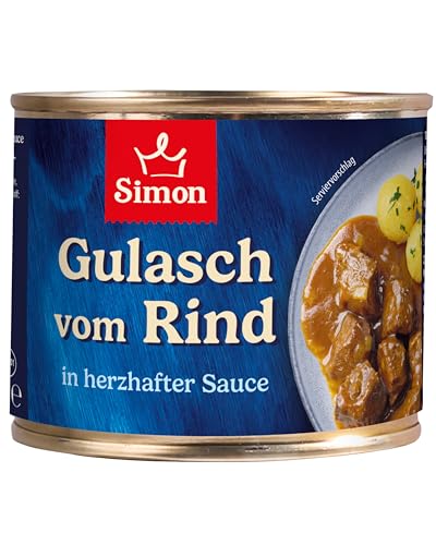 SIMON Delikatess Rindergulasch 500 g I Zartes Fleisch in herzhafter Sauce I Fertiggericht in recyclebarer Konserve I Authentische Hausmannskost