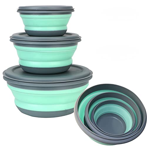 Faltbare Schüssel - 3 Stück Silikon Tragbare Geschirr Wohnwagen Camping Frischhalteboxen Runden, Obst Salat Campinggeschirr für Campe Wandern Küche Schule im Freien Camping Zubehör Gadgets
