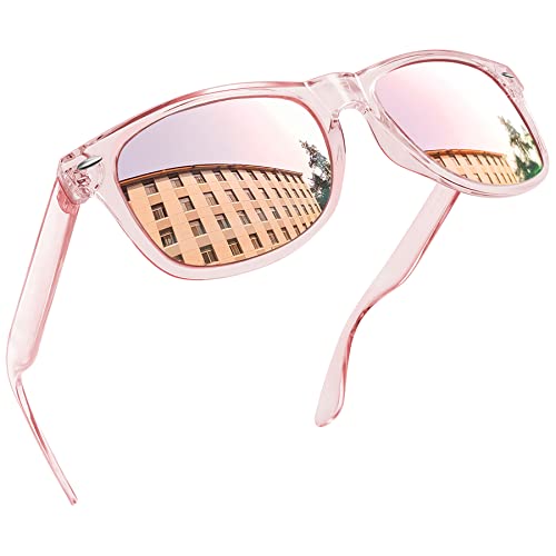 Joopin Klassische Rechteckige Sonnenbrille Damen Rosa Polarisiert UV400 Unisex Spiegel Vintage Sonnenbrille Herren für Fahren und Tourismus (Verspiegelt Rosa)