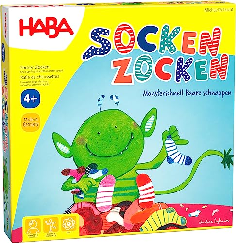 HABA Socken zocken – Schnelles Reaktionsspiel für Kinder ab 4 Jahren – Lustiges Suchspiel für 2–6 Spieler – Familienspiel mit Sprachförderung – 1004465001