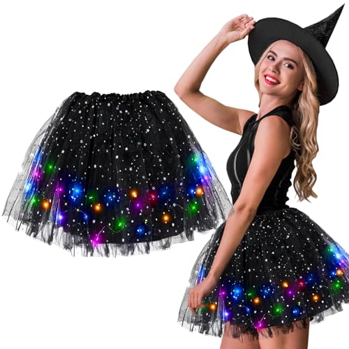 Tüllrock Damen LED Tütü Erwachsene,Faschingskostüm Karneval Kostüm Cosplay Led Rock für Damen Teenager Minirock Mit Lichter Bequem Perfekt für Karneval Motto Partys 40CM
