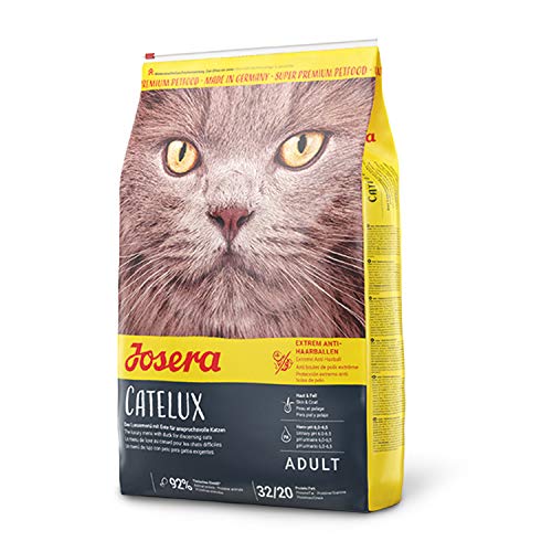 JOSERA Catelux (1 x 400 g) | Adult | Premium Trockenfutter für ausgewachsene anspruchsvolle Katzen | Ente & Kartoffel | weizenfrei | mit diätische Fasern gegen Haarballen | Katzenfutter | 1er Pack