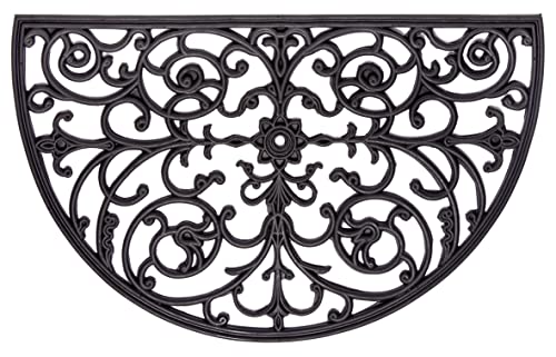 Hanse Home Gummi Fußmatte für Innen und Außen 45x75cm – Halbrund Gummimatte Fussmatte Outdoor Schmutzfangmatte Gusseisen Optik Wetterfest, rutschfest für Eingangsbereich & Außenbereich – Schwarz