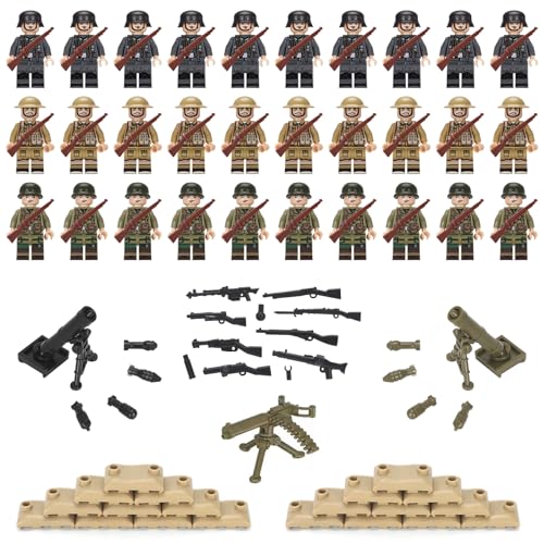 QMLING Waffen Militär Set für Figuren, 30 Mini Soldaten Figuren Spielzeug, Ww2 Armee Waffen Spielzeug Set, Ww2 Military Kit für Kinder Geschenke