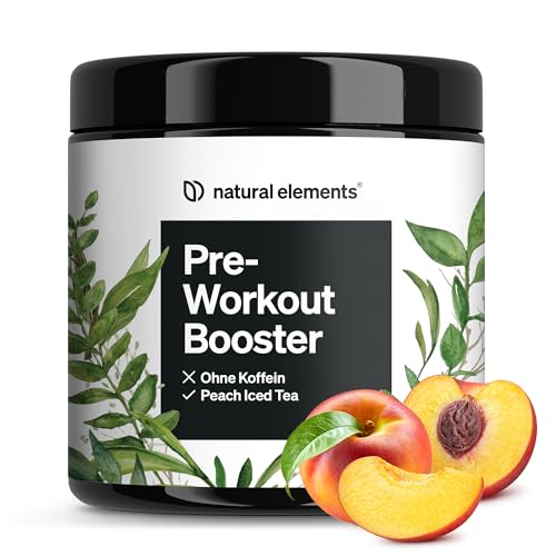 natural elements Pre-Workout Booster 420g – Zero Koffein – Peach Iced Tea Geschmack – mit Niacin, Ginseng & BCAA – vegan, koffeinfrei – in Deutschland produziert & laborgeprüft