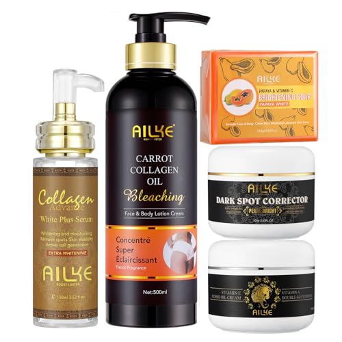 5-in-1-Kollagenaufhellungsset, klärt, spendet Feuchtigkeit, hellt auf, mit Bio-Karottenöl, strahlende Haut, ebenmäßiger Ton, dunkle Flecken, Altersflecken, Sonnenflecken