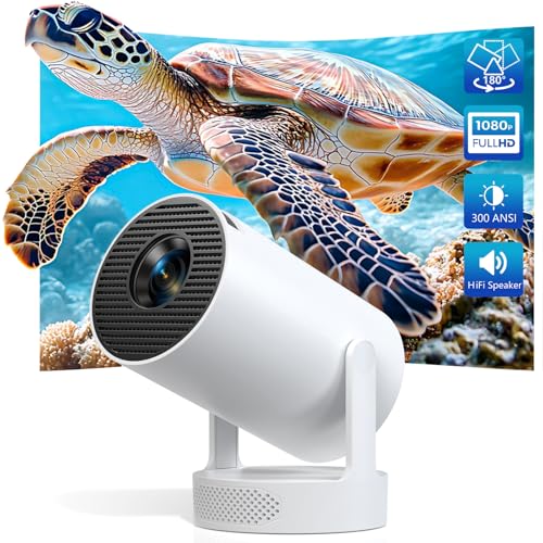 Intelligenter Mini Beamer Android 11, Tragbarer Mini-Projektor FHD 1080P mit 4K-Unterstützung, 300 ANSI Lumen, HiFi-Lautsprecher, WiFi 6 & Bluetooth 5.0, für Schlafzimmer und Heimkino