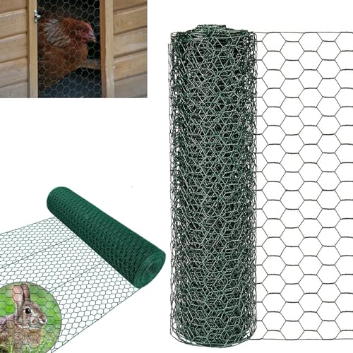 Sechskantgeflecht 25m - 50cm hoch - Gartenzaun Maschendraht - Maschenweite 25mm Drahtgitter Zaun - PVC-beschichtetes Grün Kaninchendraht Hühnerdraht Kleintier Volierendraht Tiergehege für Gartenzaun