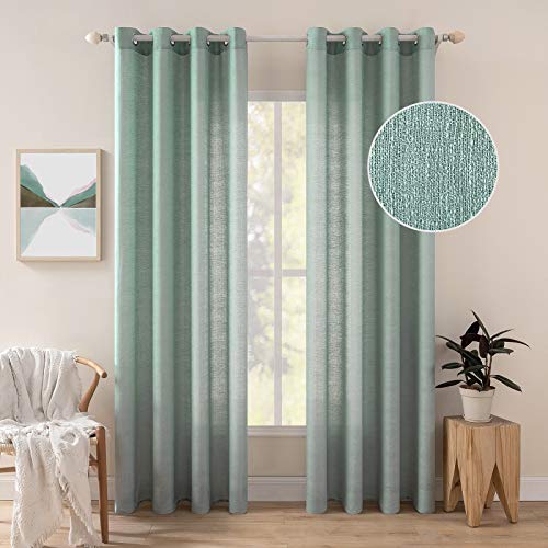 MIULEE 2er Set Voile Vorhang Sheer Leinenvorhang mit Ösen Transparente Unregelmäßige Textur Gardine Ösenschal Fensterschal Lichtdurchlässig für Schlafzimmer 245 x 140cm (H x B) Seegrün
