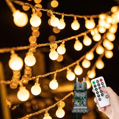 Lichterkette Außen Innen - 15M 100 LED Kugel Lichterkette, Outdoor Strom Lichterketten mit 8 Modi IP44 Wasserdicht, Ideal für Kinderzimmer, Gartenbeleuchtung, Partybeleuchtung, Terassen Balkon Deko