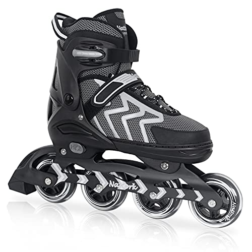 Nattork Adjustable Blades Rollschuhe für Erwachsene Frauen und Männer, Outdoor Indoor Black Inline Skates für Jungen, Anfänger, Größe 42-45