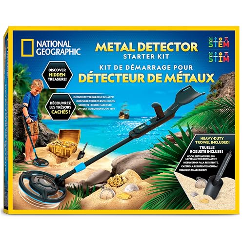 Blue Marble NATIONAL Geographic Metalldetektor Starter-Set für Kinder – Verstellbarer Metalldetektor mit 18,8 cm wasserdichter Spule & Grabwerkzeug, ab 8 Jahren
