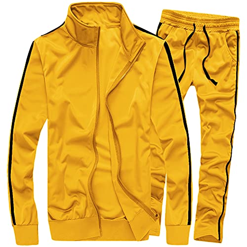 MACHLAB Herren Activewear Full Zip Warm Trainingsanzug Sport Set Casual Sweat Suit - Gelb - Large