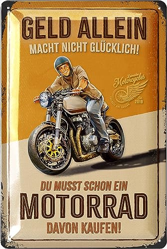 LANOLU Blechschild retro Motorrad Deko - Motorrad Geschenke für Männer und Biker - lustige Sprüche Schild für Werkstatt und Garage - Deko vintage Metallschild mit Wölbung 20x30cm