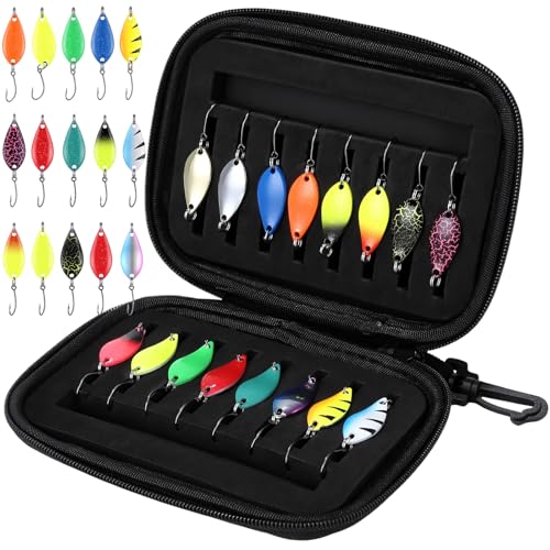 Forellenköder Set 16 Stück, Spoons Forelle Set 2.5g/3.5g/5g Angelzubehör mit Aufbewahrungsbox, Kunstköder Spinner Blinker Set, Forellen Köder für Forelle Barsch Hecht Zander