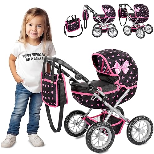 Kinderplay Puppenwagen – Leichte, stabile Spielzeug-Kinderwagen für Puppen – Verstellbarer Griff 33–63 cm, leise Schaumräder, waschbarer Stoff – Für Puppen bis 41 cm, ab 3 Jahren