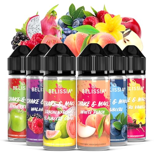 Belissia Shake and Make Set Greatest Hits - 6x10ml hochdosiertes Lebensmittelaroma + 120ml Schüttelflasche - Für Backen, Speisen, Getränke, Shakes, DIY & Raumduft - Vegan, ohne Zusatzstoffe