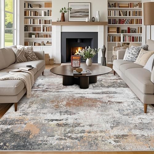 Chicnix Teppich Wohnzimmer, Großer Teppich 160x230 Waschbar Kurzflor rutschfest Weich, Moderner Abstraktem Muster Teppiche für Schlafzimmer Kinderzimmer Büro Esszimmer, Grau Rost Beige
