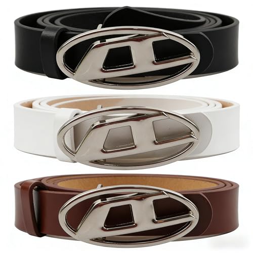 JUNJIEFU 3 Stück Y2K Gürtel aus PU-Leder, Y2K Accessoires, Damen Ledergürtel für Jeans Hosen, Streetwear Schmuck für Unisex(Schwarz, Braun, Weiß)