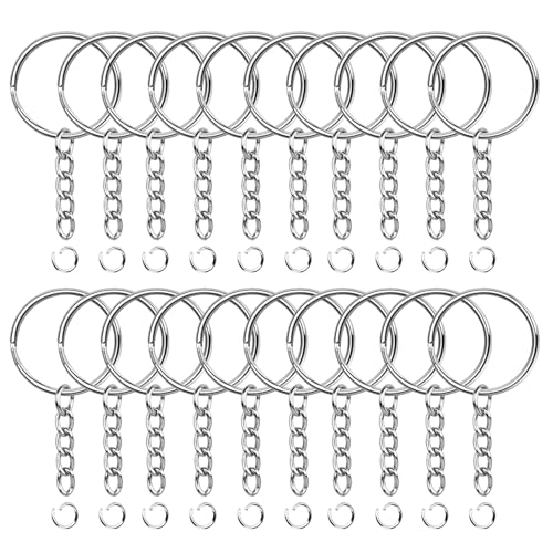 Schlüsselanhänger mit kette 20 Stück 25mm Schlüsselring set Schlüsselring mit kette offene Binderinge Schlüsselring Ring Bastel Set für Schlüssel Schmuckherstellung (Silber-20pcs)