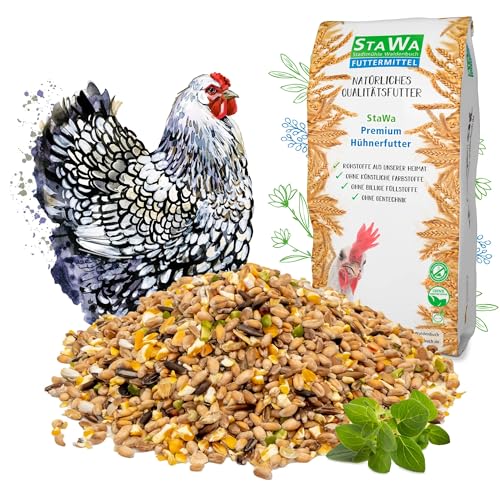 STAWA Premium Hühnerfutter, Geflügelkörnerfutter, ohne Gentechnik, mit Oregano-Öl und Pfefferminz-Öl, 25 kg