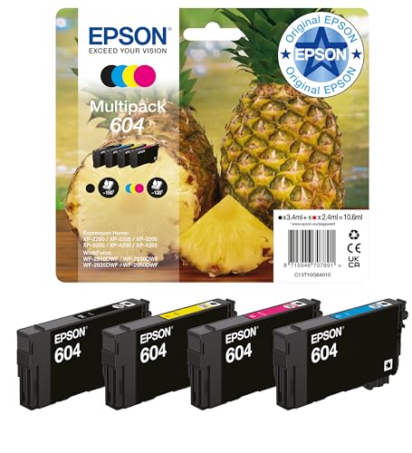 Epson Orginal 604 Tinte Ananas Multipack 4-farbig Standard, XP-2200 XP-2205 XP-3200 XP-4205 WF2910DWF WF2930DWF WF2950DWF, ReadyPrint Flex-Tintentarife