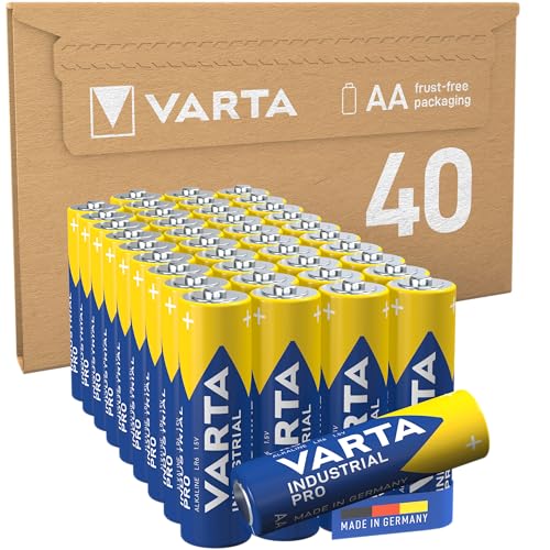 VARTA Batterien AA, Industrial Pro, Alkaline Batterie, 1,5V, Vorratspack in umweltschonender Verpackung, Made in Germany [Exklusiv bei Amazon] 40 Stück( 1er Pack)