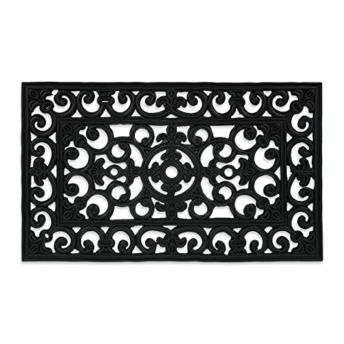 Relaxdays Fußmatte Gummi, 45 x 75 cm, wetterfest, rutschfest, Fußabtreter Ornamente, Türvorleger innen & außen, schwarz