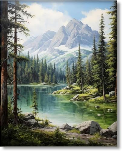 Gutluz Malen Nach Zahlen Erwachsene Zylinder leinwand Landschaftswälder mit 4 pcs Pinseln Acrylpigment 40 × 50 cm Geschenk für Erwachsene und Mädchen（Rahmenlos）