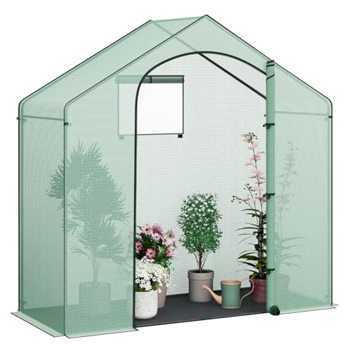 WOLTU Foliengewächshaus Winterfest mit Schwarzer PE-Gewebeboden, gewächshaus Folie für Aufzucht Tomaten, Tomatenhaus mit Tür Fenstern, aus Stahlrohr PE, 200x80x200cm, Grün