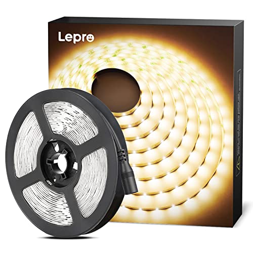 Lepro LED Strip Warmweiss, 5M LED Streifen 12V Selbstklebend, Band mit 300 Stück 2835 LEDs 2300 Lumen, 3000K Warmweiß Leiste, Weiß DIY Lichtband für Innen Heim Küche Deko, kein Netzteil