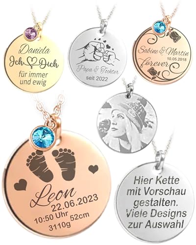 topdesignshop Schmuck Geschenk Kette mit Namen Wunsch Gravur 1 STK Halskette Damen Edelstahl mit Vorschau gestalten