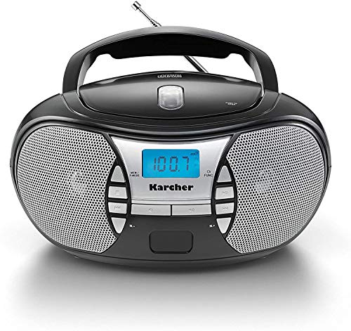 KARCHER RR 5025-B tragbares Radio, CD-Player mit Netz-und Batteriebetrieb, UKW-Radio mit AUX-Anschluss & Kopfhöreranschluss, schwarz