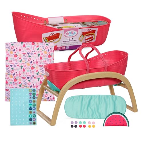 BABY Born 3 in 1 Wiege Pinplay - Puppenbett, Wiege & Trage mit Pins zum Verzieren - Inkl. Bettdecke & Kopfkissen - Hochwertiges Puppenzubehör - Geeignet für Kinder ab 3 Jahren