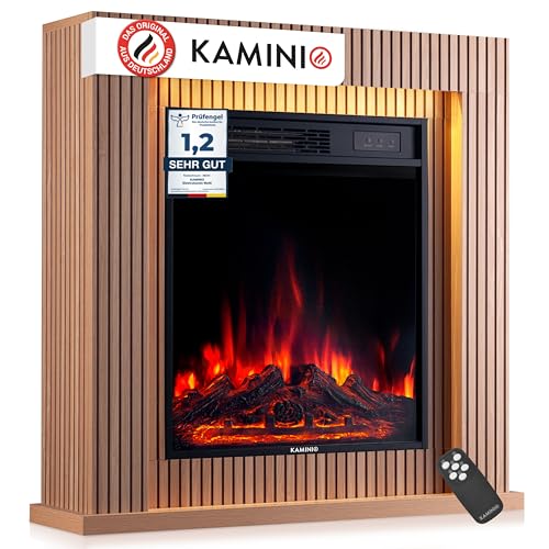 KAMINIO Elektrokamin Matti - Elektrischer Standkamin mit Heizung, 3D-Flammeneffekt, LED-Ambientelicht, Fernbedienung - 32 Zoll (Paneel)