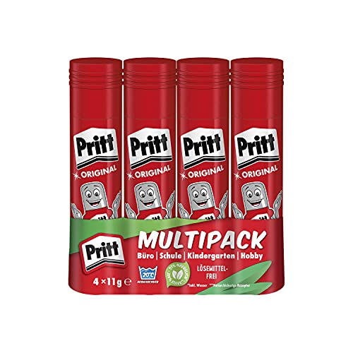 Pritt Klebestift, sicherer und kinderfreundlicher Kleber für Kunst und Bastelarbeiten, starker Klebstoff für Schule & Bürobedarf, 4x11g Pritt Stift