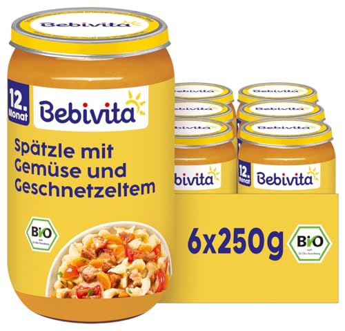 Bebivita Menüs ab 12. Monat Gemüse-Spätzle-Pfanne nach Art Geschnetzeltem, 250g 6er Pack (6x250g)