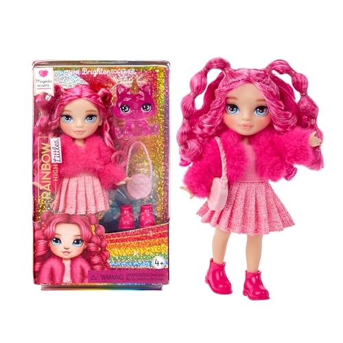 Rainbow High Littles - Magenta Monroe - Kleine, Bewegliche Modepuppe - Rosa 14 cm Große Puppe mit Handtasche und Magischem Kätzchen - für Kinder und Sammler