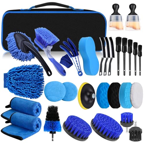 YSWOVUO Auto Reinigungsset, 31 Pcs Autowaschset Auto Set, Auto Putz Set Auto Reinigung Innenraum und Außen, Auto Pflege Set Komplett mit Detailing Pinsel Lüftungsschlitz, Rädern, Haushaltsreinigung