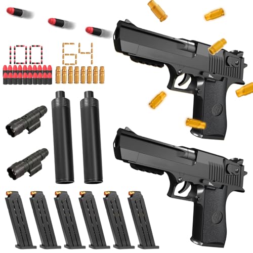 2 Stück Airsoft Pistole,164 Stück Schaumstoff Munition,Knallpistole,SchaumstoffPistole,Pistole Wüstenadler Mit Platzpatronen,Geschoss und Zielscheibe für Nerf