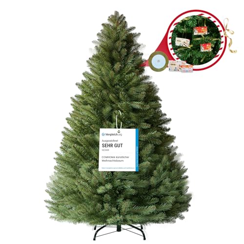 EXRACING Künstlicher Weihnachtsbaum 195cm Tannenbaum Künstlich 100% PVC mit 1000+ Spitzen Christbaum mit Stabiler Ständer inklusive dekorativer Schleife und Grußkarte, Gelb Grün