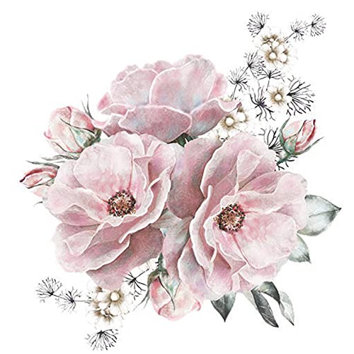 Colexy Wandtattoo Groß Blumen, Wandsticker Zart­ro­sa, Wandsticker Pfingstrose Blumen Wasserdicht, Wandtattoo Pfingstrose Vintage, Wandaufkleber Wanddeko für Wohnzimmer Schlafzimmer, 44X42cm (A)