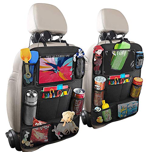 2 Stück Auto Rückenlehnenschutz, Auto Rücksitz Organizer Für Kinder, Autositz Organizer, Ipad/Tablet-Fach, Kick-matten-schutz für Autositz, 600D Oxford Stoff Wasserdicht Rücksitzschoner(Schwarz)